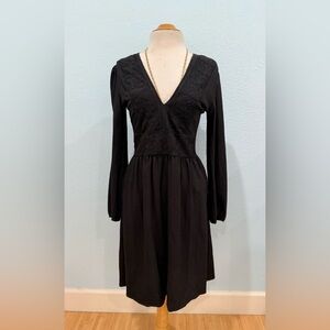 Zara Black Long-Sleeve V-Neck Dress